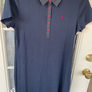 Tommy Hilfiger LG Navy Polo Dress Polka Dot Collar Red Buttons ❤️⚓